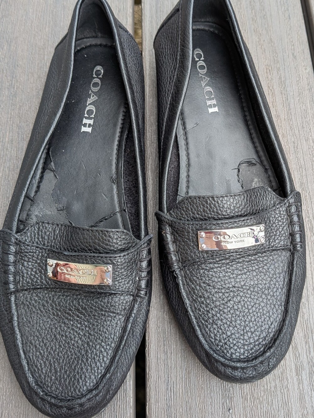 Coach Black Pebbled Leather Slip-On Loafers with Logo Plaque - Picture 2 of 11